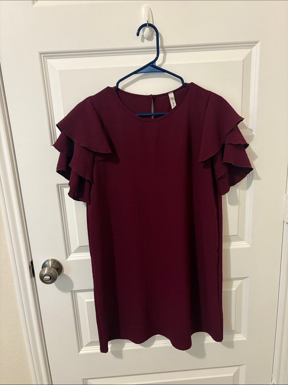 mts Burgundy Ruffle Sleeve Mini Dress